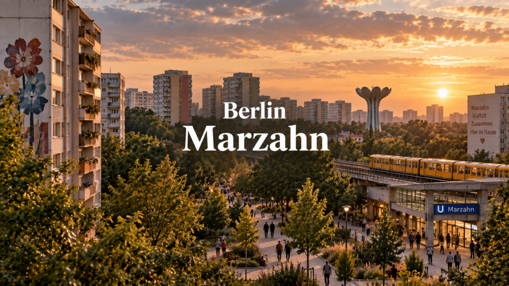 Stadtansicht von Berlin-Marzahn mit Wohnhochhäusern und urbaner Bebauung