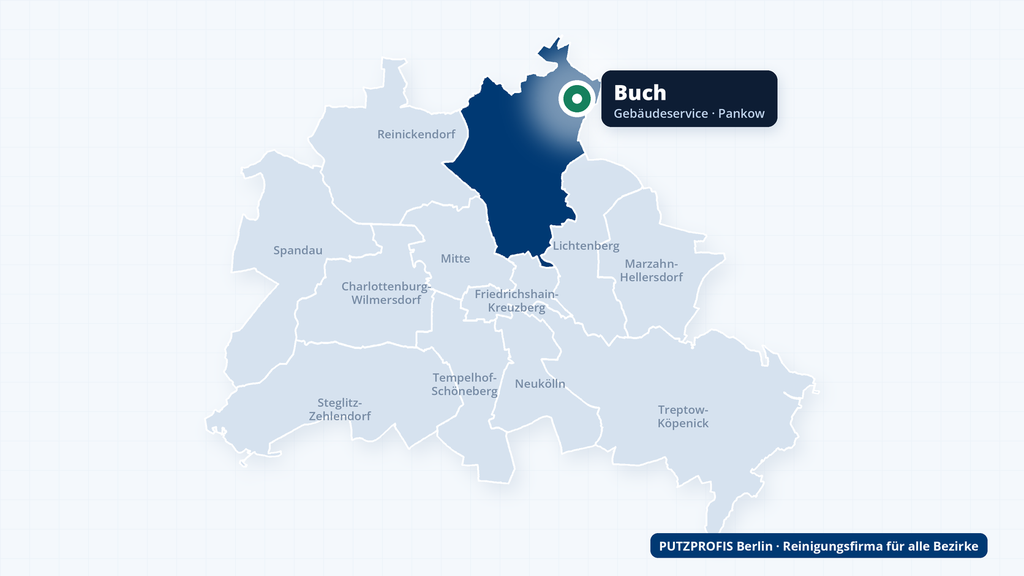 Karte von Berlin mit markiertem Ortsteil Buch im Bezirk Pankow – Einsatzgebiet der Reinigungsfirma PUTZPROFIS