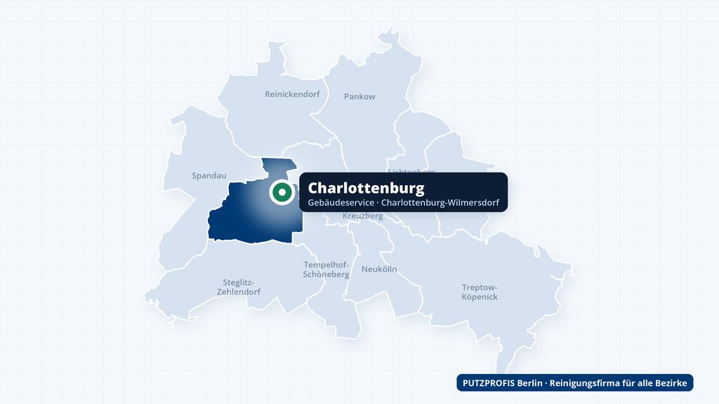 Karte von Berlin mit markiertem Ortsteil Charlottenburg – Einsatzgebiet der Reinigungsfirma PUTZPROFIS