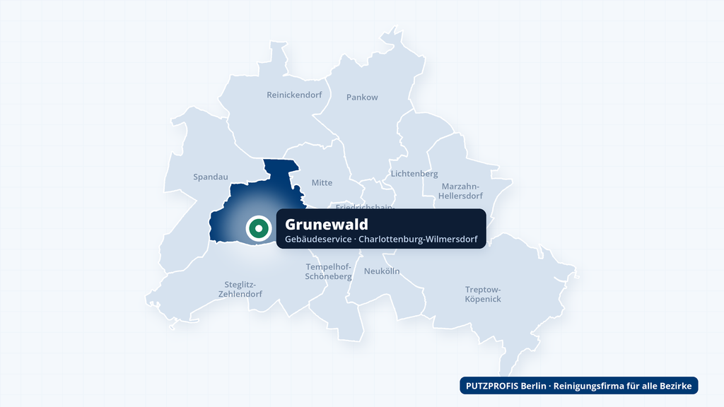 Karte von Berlin mit markiertem Ortsteil Grunewald im Bezirk Charlottenburg-Wilmersdorf
