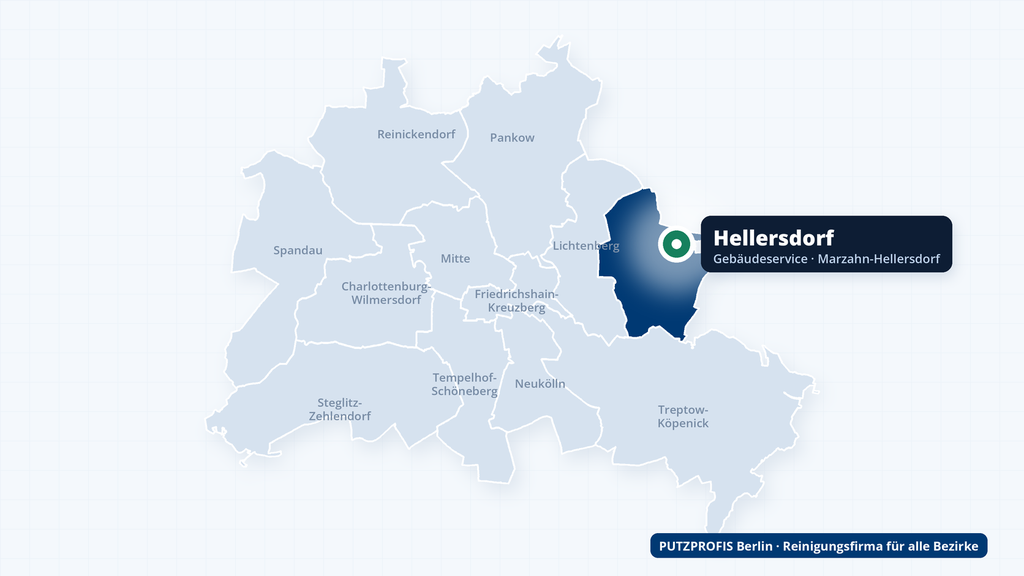 Karte von Berlin mit markiertem Ortsteil Hellersdorf – Einsatzgebiet der Reinigungsfirma PUTZPROFIS