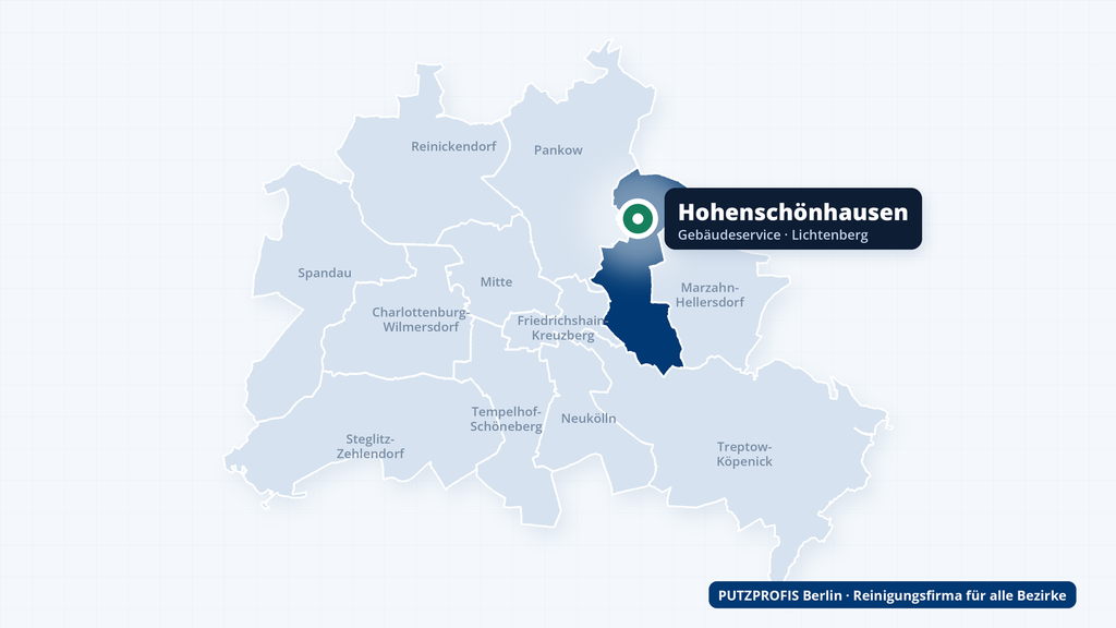 Karte von Berlin mit markiertem Ortsteil Hohenschönhausen – Einsatzgebiet der Reinigungsfirma PUTZPROFIS