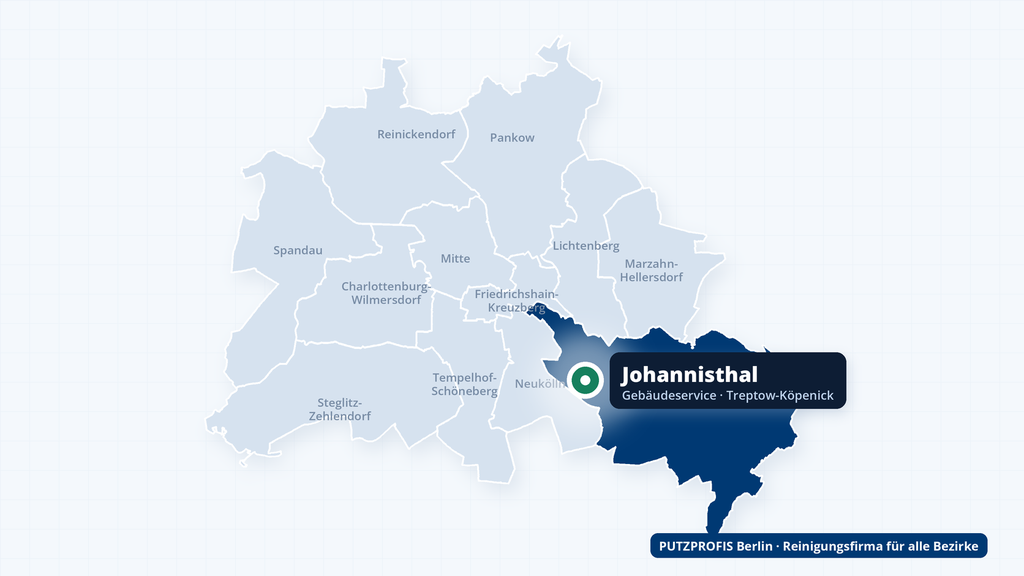 Karte von Berlin mit markiertem Ortsteil Johannisthal im Bezirk Treptow-Köpenick