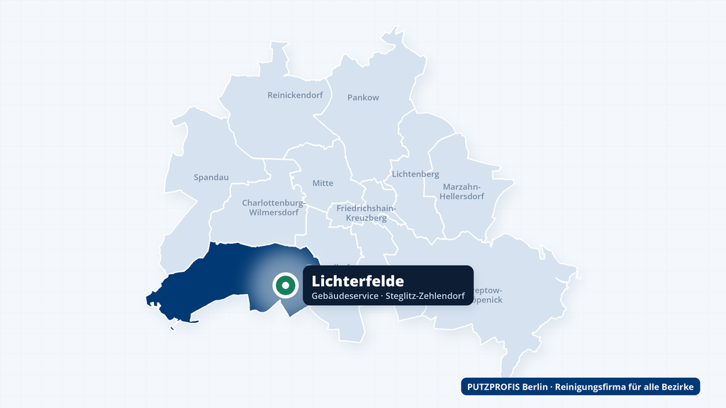 Karte von Berlin mit markiertem Ortsteil Lichterfelde – Einsatzgebiet der Reinigungsfirma PUTZPROFIS