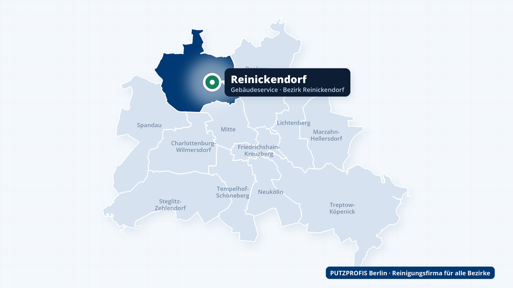 Karte von Berlin mit markiertem Ortsteil Reinickendorf – Einsatzgebiet der Reinigungsfirma PUTZPROFIS