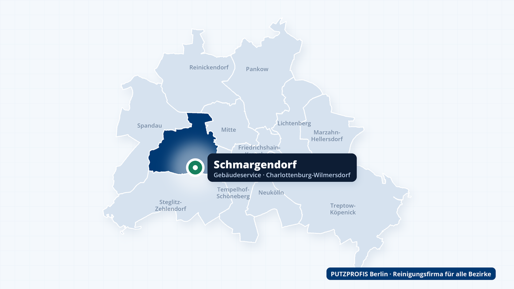Karte von Berlin mit markiertem Ortsteil Schmargendorf im Bezirk Charlottenburg-Wilmersdorf
