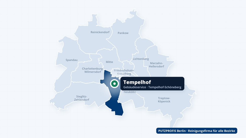 Karte von Berlin mit markiertem Ortsteil Tempelhof – Einsatzgebiet der Reinigungsfirma PUTZPROFIS