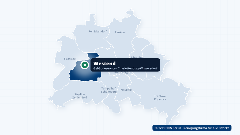 Karte von Berlin mit markiertem Ortsteil Westend – Einsatzgebiet der Reinigungsfirma PUTZPROFIS
